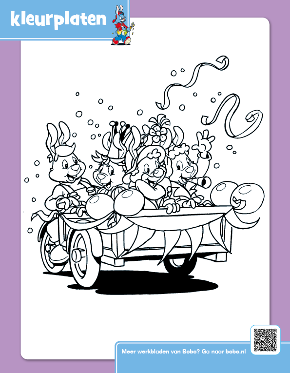 Kleurplaat kleuters - Bobo feestwagen - carnaval